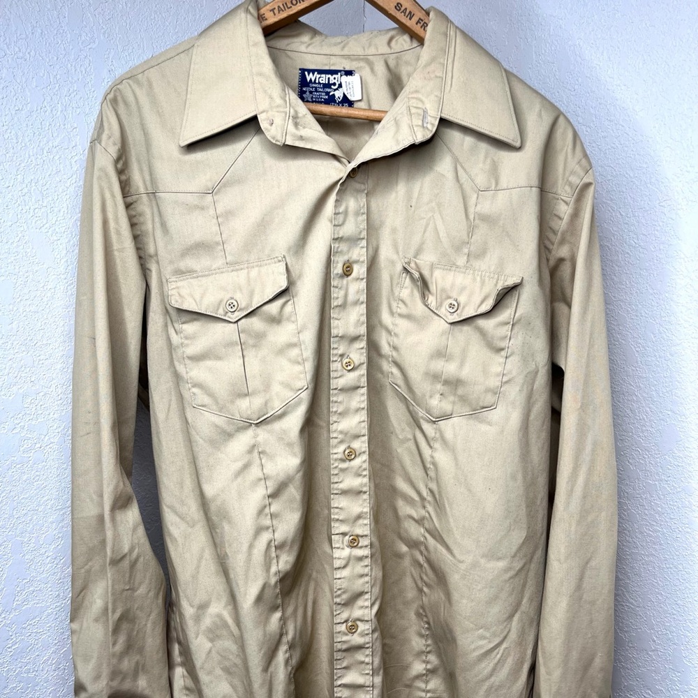 Vintage Wrangler Shirt Mens Sz 17.5 35 Button Down Long Tails Single Stitch USA
